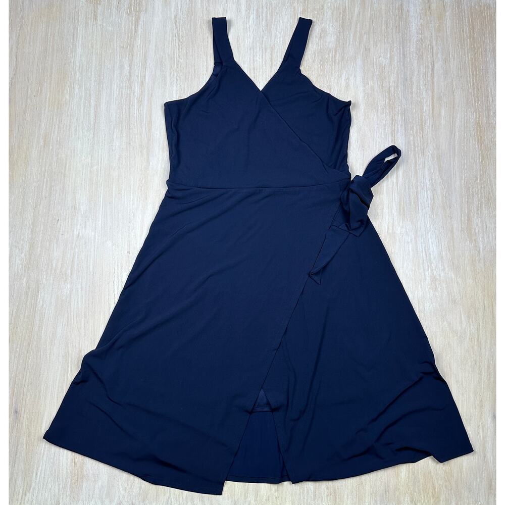 41 Hawthorn Navy Tie Waist V-Neck Faux Wrap Versatile Timeless Midi Dress XL